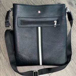 Bally Black Messenger Bag with White Stripe